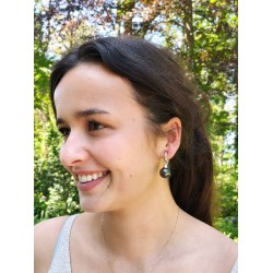 Traveller Drop Clip Earrings - Silver Coloured - Pearls - 14mm - Black - Platinum Plated - 35x15mm - 114247
