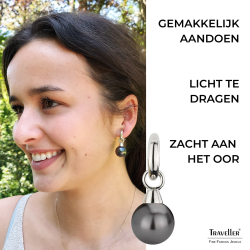 Traveller Clip Oorbellen - Hangers - Zilverkleurig - Parels - 14mm - Zwart - Geplatineerd - 35x15mm - 114247