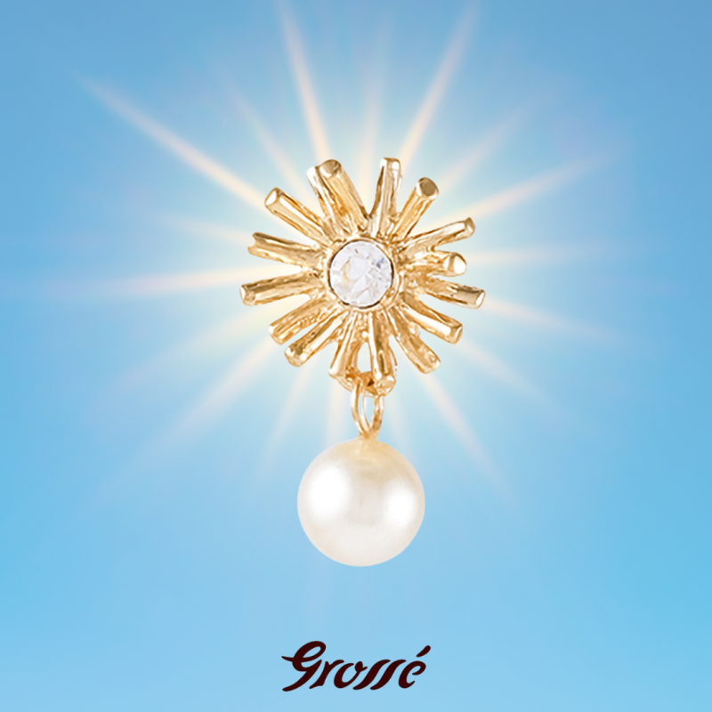 Grossé Oorclips - Hangend - Goudkleurig - Parel - Wit - Kristal - 20x10 mm - Verguld - GJ64269