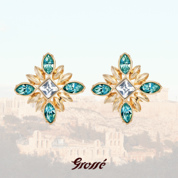Grossé Oorclips - Athene - Goudkleurig - Rhinestone - Turquoise - 20x20 mm - Verguld - GA61453