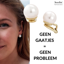 Traveller Clip Oorbellen - Parel - 10 mm - Crème - Verguld 22ct