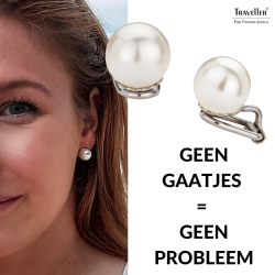 Traveller Clip Oorbellen - Parels - 10 mm - Crème - Geplatineerd - Zilverkleurig - 15x10 mm - 714110