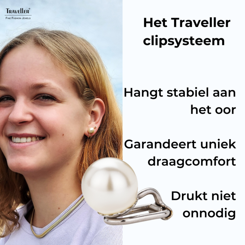 Traveller Clip Oorbellen - Parels - 10 mm - Crème - Geplatineerd - Zilverkleurig - 15x10 mm
