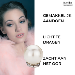 Traveller Clip Oorbellen - Parels - 10 mm - Crème - Geplatineerd - Zilverkleurig - 15x10 mm