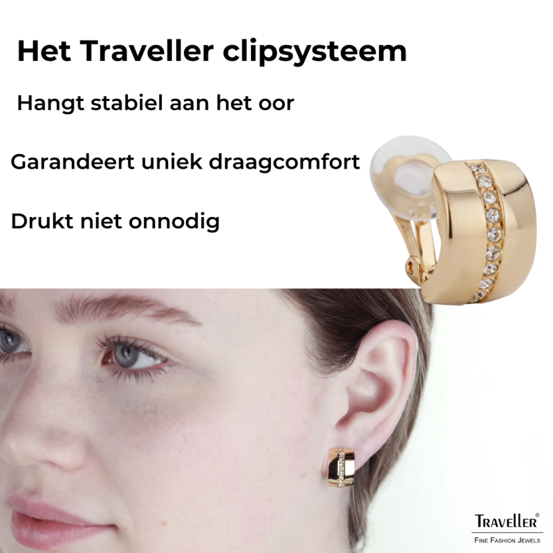 Traveller Clip Oorbellen - Goudkleurig - Preciosa Kristallen - Verguld - 16x10 mm - 156591
