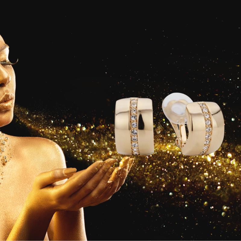 Traveller Clip Oorbellen - Goudkleurig - Preciosa Kristallen - Verguld - 16x10 mm