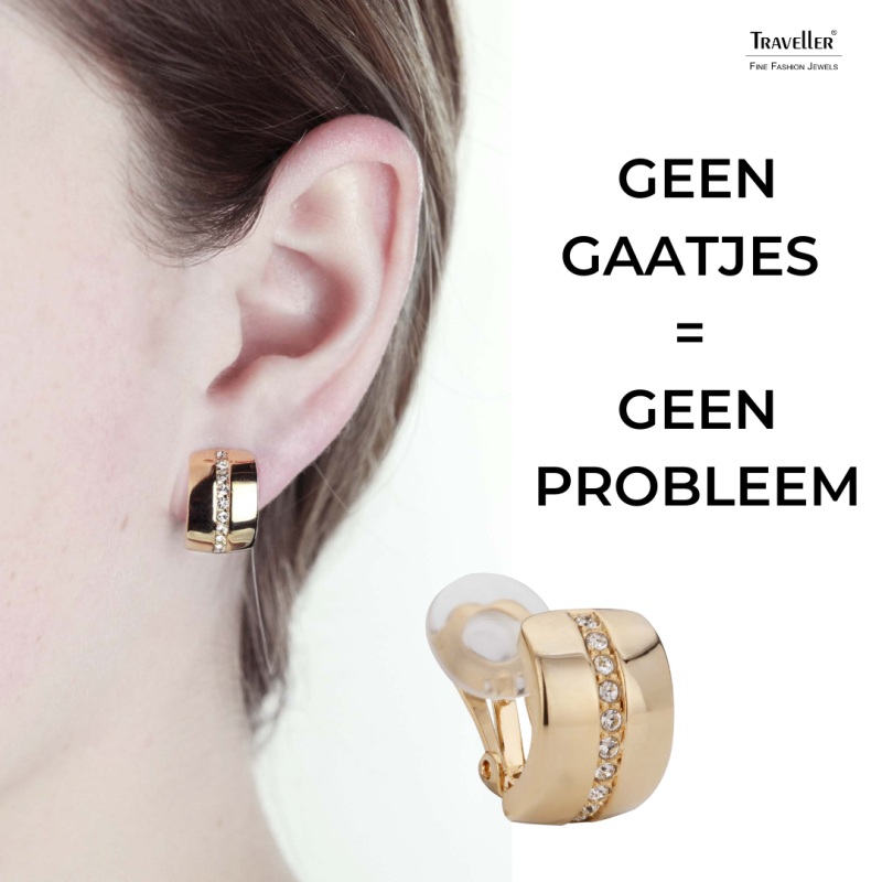 Traveller Clip Oorbellen - Goudkleurig - Preciosa Kristallen - Verguld - 16x10 mm