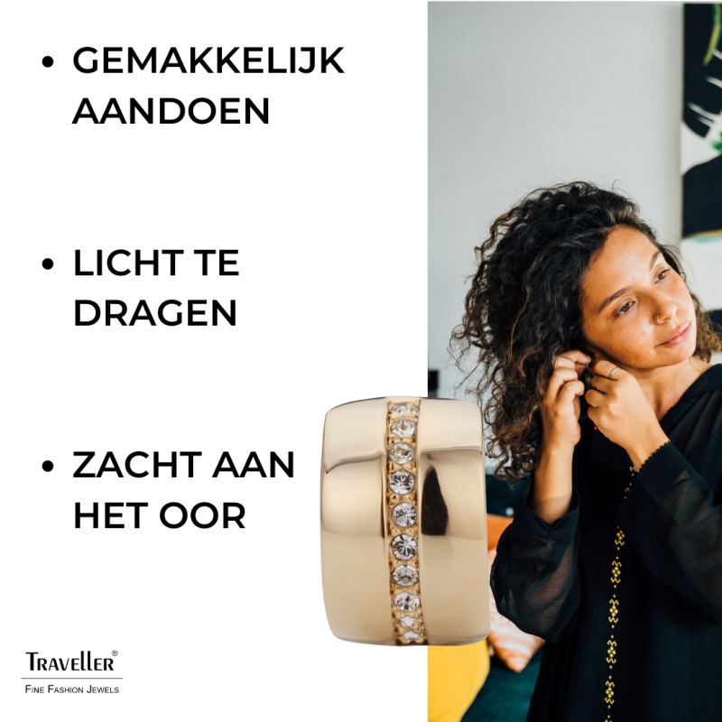 Traveller Clip Oorbellen - Goudkleurig - Preciosa Kristallen - Verguld - 16x10 mm - 156591