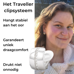 Traveller Oorbellen zonder Gaatjes - Geplatineerd - Preciosa Kristallen - Zilverkleurig - 16x10 mm