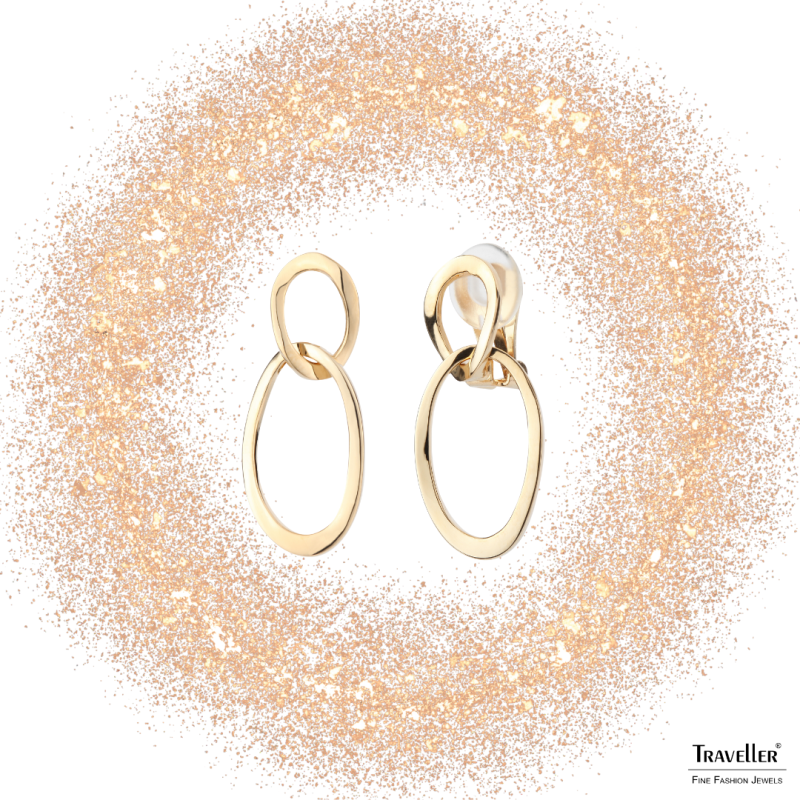 Traveller Clip-on Earrings - Drop Earrings - 22ct Gold plated - Double Hoop - Gold-coloured - 33 x 14 mm - 157230