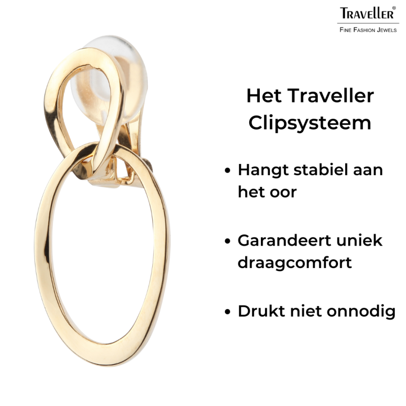 Traveller Clip Oorbellen - Hangers - 22kt Verguld - Ovaal - Goudkleurig - 33 x 14 mm -157230