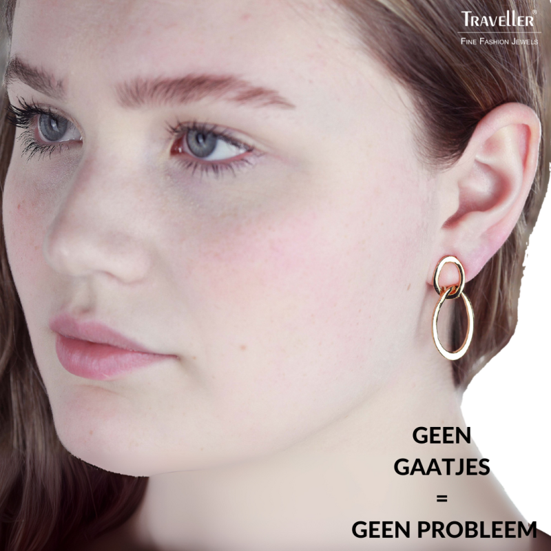 Traveller Clip Oorbellen - Hangers - 22kt Verguld - Ovaal - Goudkleurig - 33 x 14 mm
