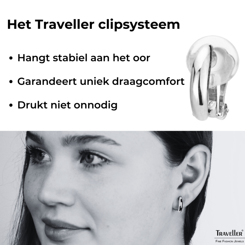Traveller Clip Oorbellen - Geplatineerd - Half rond - Zilverkleurig - 14x4 mm - 156795
