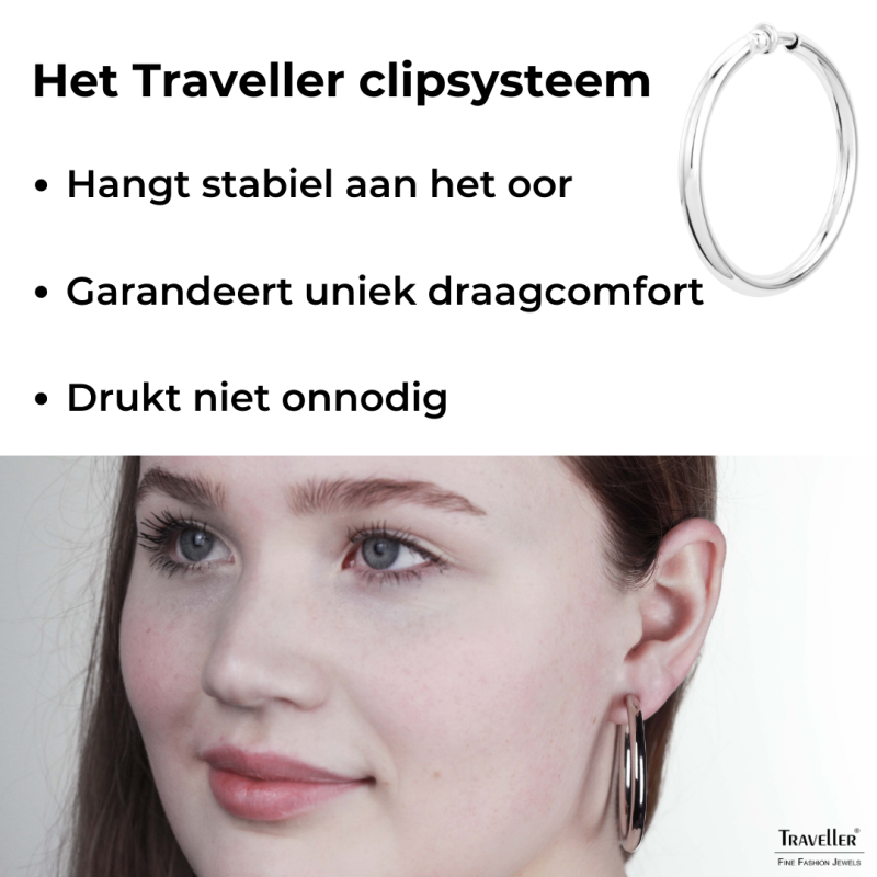 Traveller Clip Oorbellen - Oorringen - Geplatineerd - Zilverkleurig - 45 mm