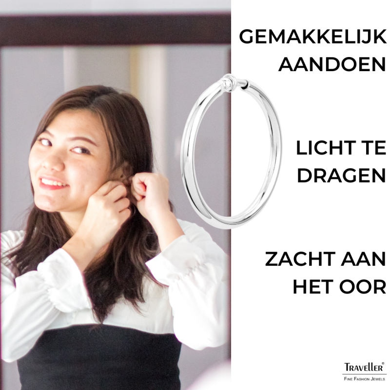 Traveller Clip Oorbellen - Oorringen - Geplatineerd - Zilverkleurig - 45 mm