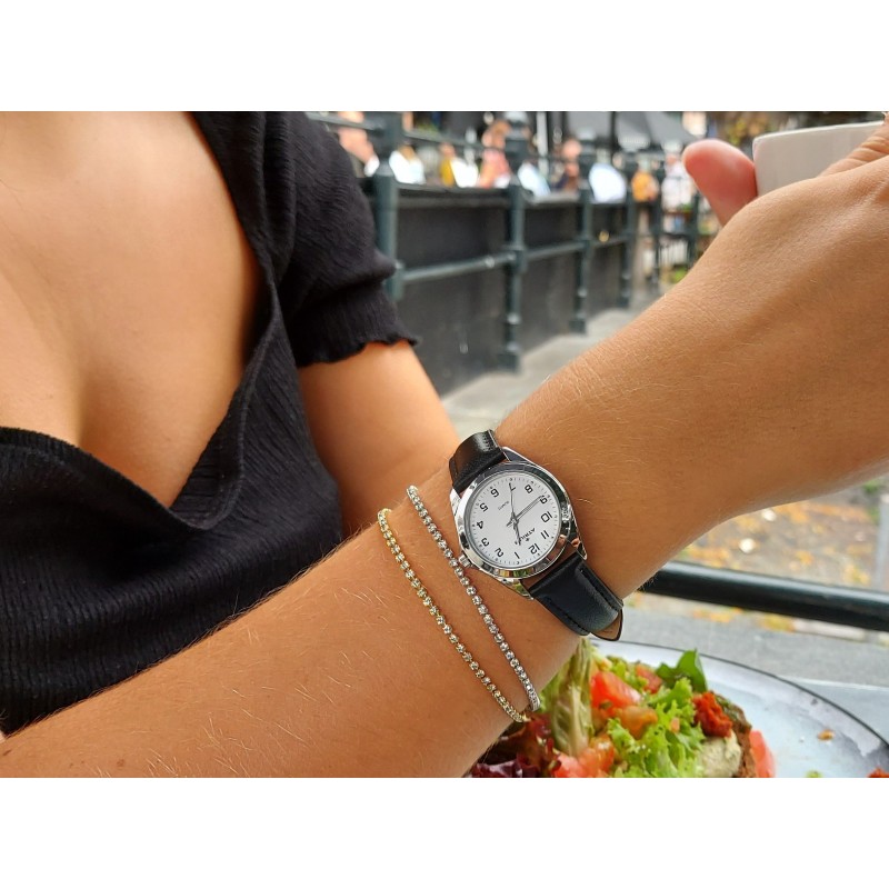 ATRIUM Horloge - Dames - Leer Zwart - Zilverkleurig - A11-10