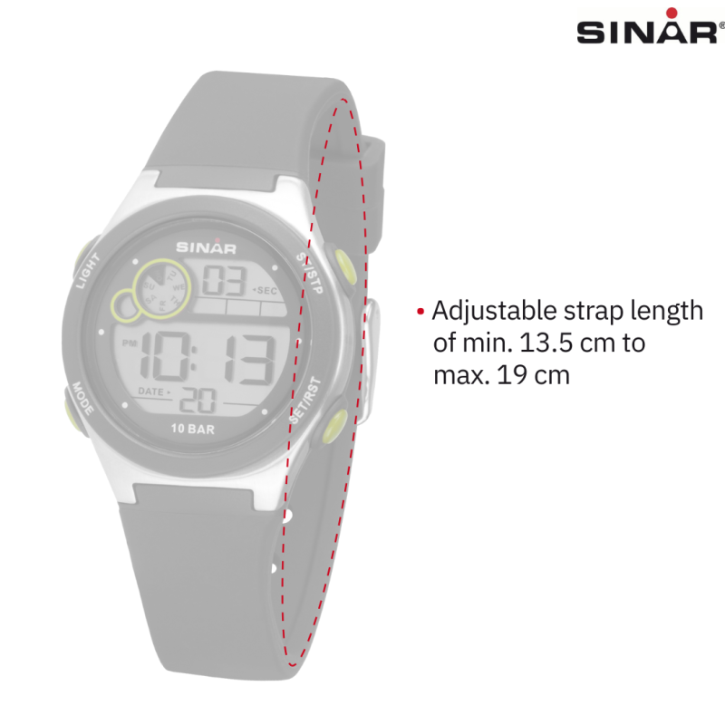 Sinar Horloge - Digitaal - Zwart / Zilver - 10 Bar - Verstelbaar Bandje 13,5-19 cm