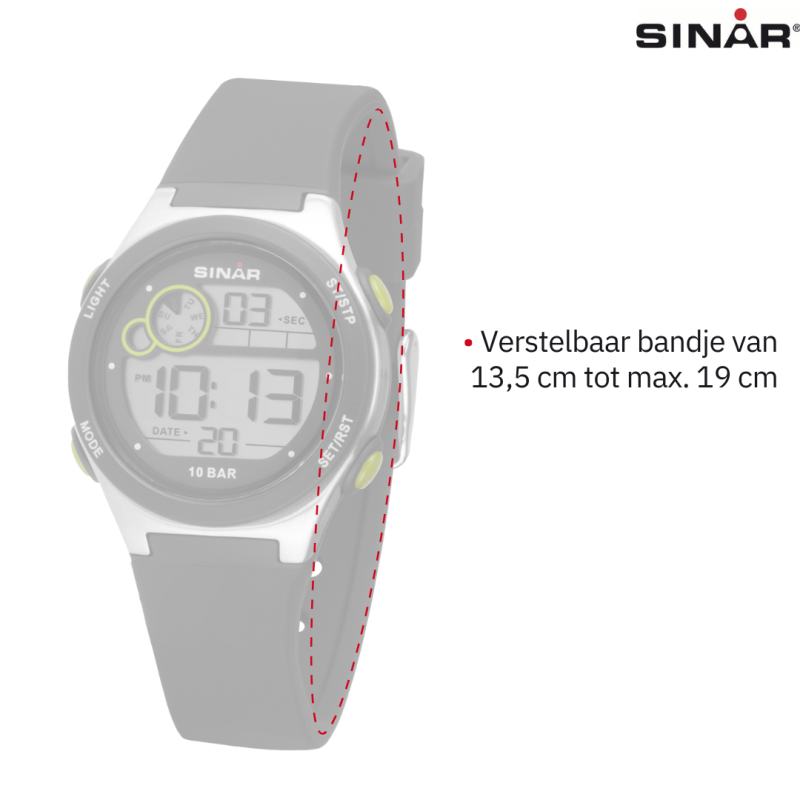 Sinar - Horloge Waterdicht - Digitaal - Verstelbaar (13.5-19 cm) - Zwart / Zilver XF-68-1 Sinar - Horloge Waterdicht - Digitaal - Verstelbaar (13.5-19 cm) - Zwart / Zilver XF-68-1