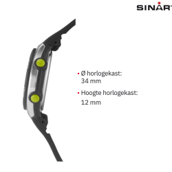 Sinar - Horloge Waterdicht - Digitaal - Verstelbaar (13.5-19 cm) - Zwart / Zilver XF-68-1
