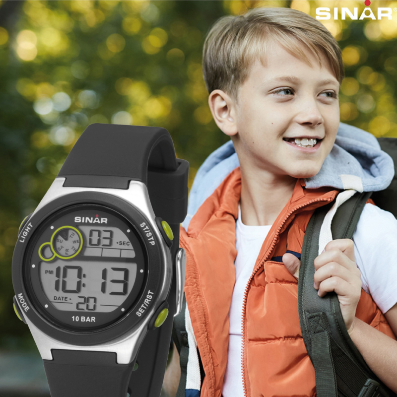 Sinar Armbanduhr - Digital - Schwarz/ Silber - 10 Bar - Verstellbares Armband 13,5-19 cm