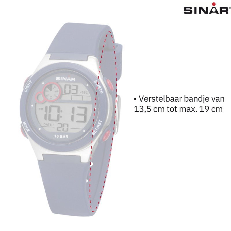 Sinar - Horloge Waterdicht - Digitaal - Verstelbaar (13.5-19 cm) - Blauw / Zilver - XF 68-2