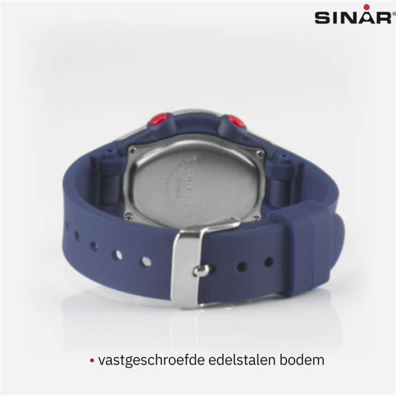 Sinar - Horloge Waterdicht - Digitaal - Verstelbaar (13.5-19 cm) - Blauw / Zilver - XF 68-2