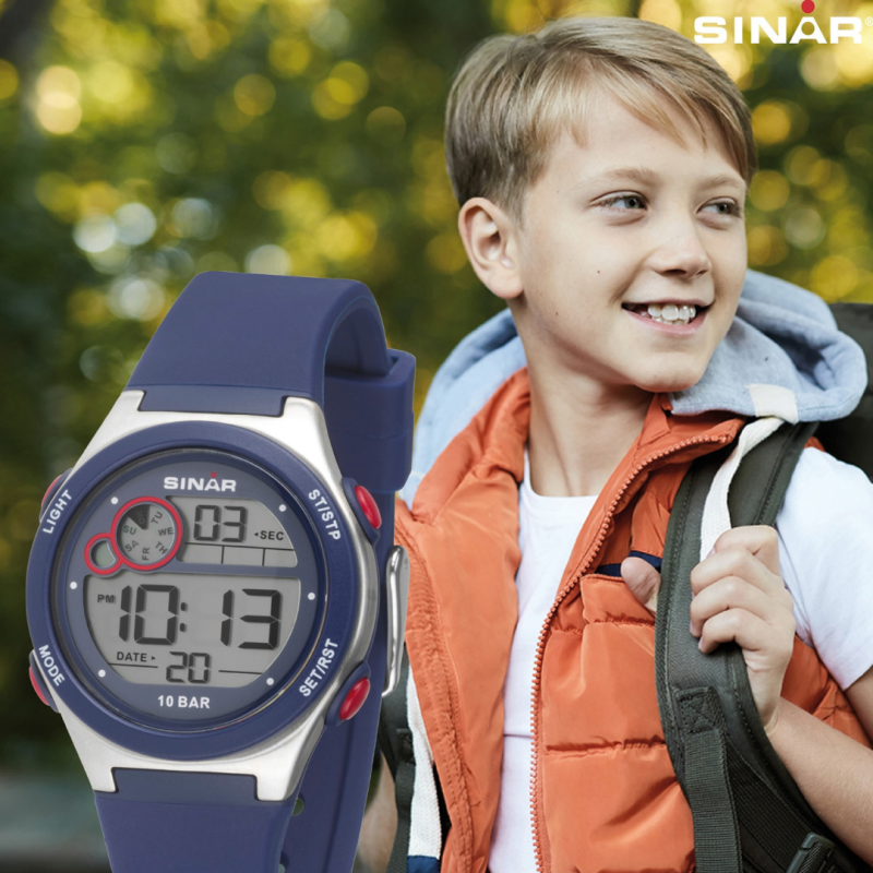 Sinar - Horloge Waterdicht - Digitaal - Verstelbaar (13.5-19 cm) - Blauw / Zilver - XF 68-2