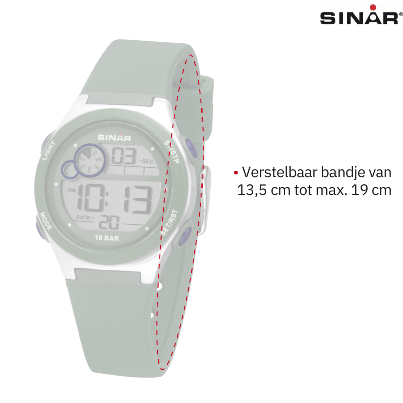 Sinar - Horloge Waterdicht - Digitaal - Verstelbaar (13.5-19 cm) - Groen / Zilver