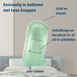 Atrium Wekker - Analoog - Mint Groen - Zonder tikgeluid - Snooze - Quartz