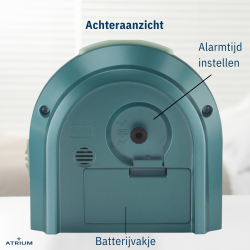Atrium Kinderwekker - Analoog - Turquoise - Wekker zonder Tikgeluid - Opbouwende Pieptoon - Snooze & Alarm