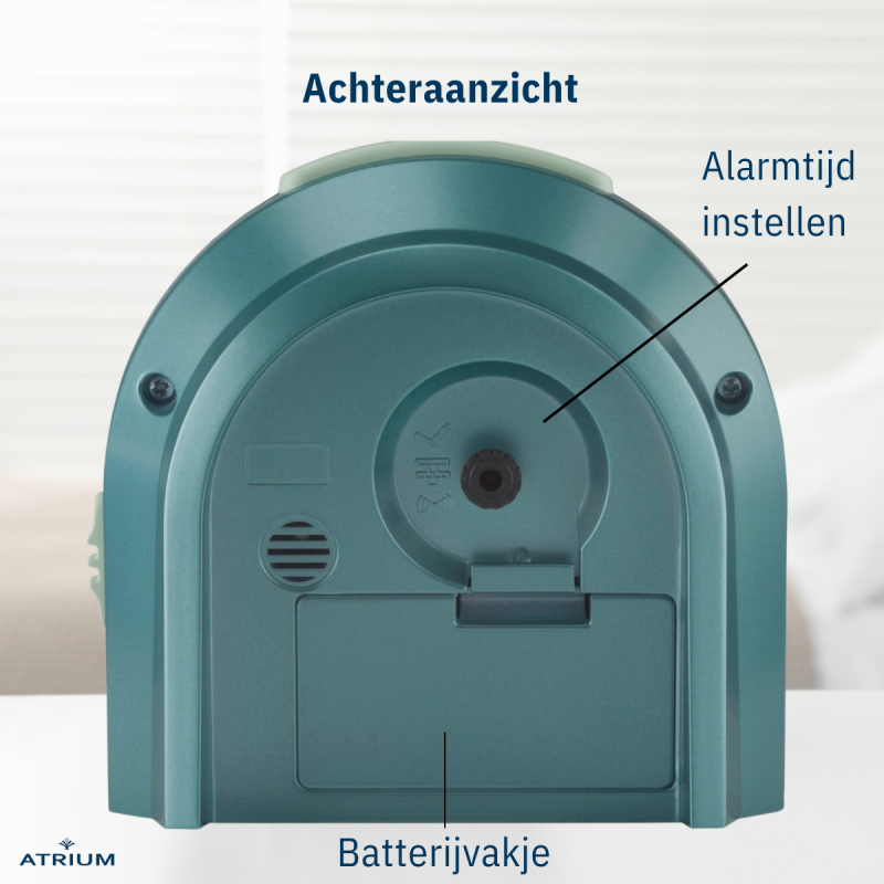 Atrium Kinderwekker - Analoog - Turquoise - Wekker zonder Tikgeluid - Opbouwende Pieptoon - Snooze & Alarm