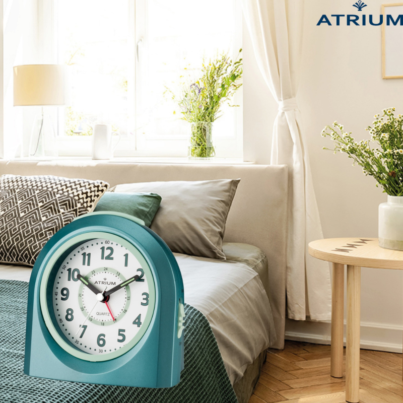 Atrium Kinderwekker - Analoog - Turquoise - Wekker zonder Tikgeluid - Opbouwende Pieptoon - Snooze & Alarm
