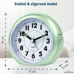Atrium Wekker - Analoog - Mint Groen - Zonder tikgeluid - Snooze - Quartz