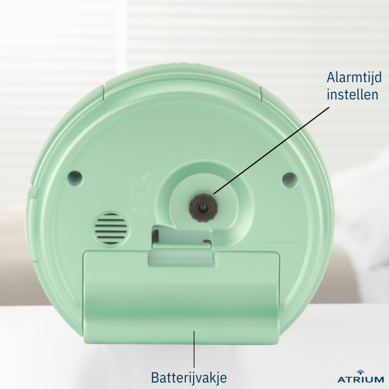 Atrium Wekker - Analoog - Mintgroen - Zonde tikgeluid - Snooze - Quartz
