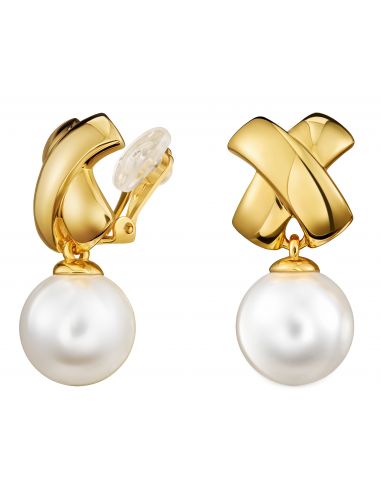 Traveller Drop Clip Earrings 14mm pearl 22ct Gold plated - 110506