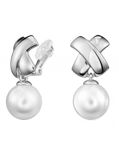 Traveller Drop Clip Earrings 14mm pearl Platinum plated - 110507