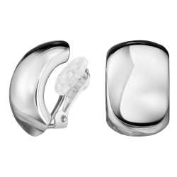 Traveller Clip-on Earrings - Silver Coloured - Platinum Plated - Half Round - 25x18 mm