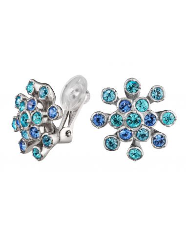 Traveller Clip earrings - Blume - Preciosa Kristalle - Blau - Platinum plated - 157547