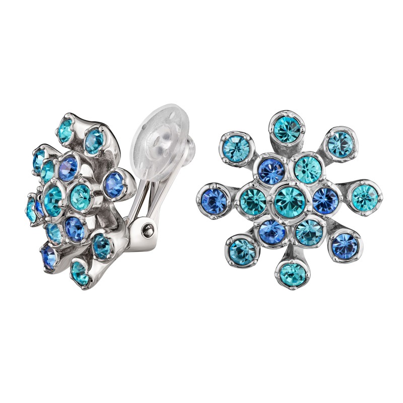 Traveller Oorclips - Bloem - Preciosa crystals - Blauw - Zilverkleurig - 157547