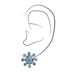 Traveller Clip-on Earrings - Silver Coloured - Crystals - Blue - Flower - Platinum Plated - 17mm