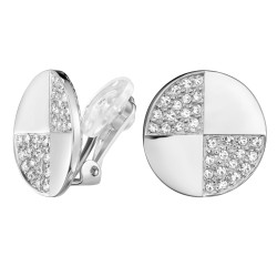 Traveller Clip-on Earrings - Silver Coloured - Crystals - Round - Platinum Plated - 17 mm