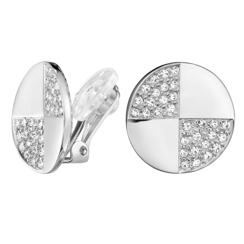 Traveller Clip Oorbellen - Zilverkleurig - Kriistallen - Rond - Geplantineerd - 17 mm - 157551