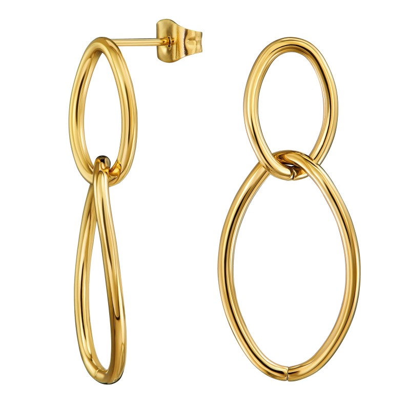 Traveller Drop Earrings - Stainless Steel - Gold Plated - Rings - 35x15 mm - 181190