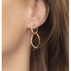 Traveller Drop Earrings - Stainless Steel - Gold Plated - Rings - 35x15 mm - 181190