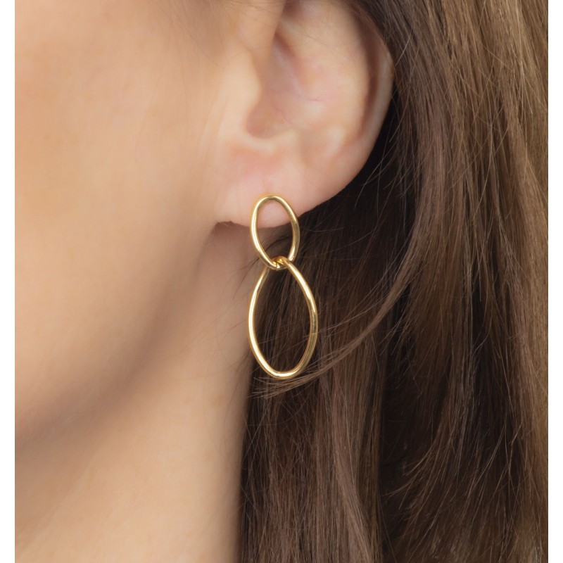 Traveller Drop Earrings - Stainless Steel - Gold Plated - Rings - 35x15 mm - 181190