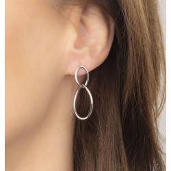 Traveller Drop Earrings - Stainless Steel - Silver Coloured - Rings - 35x15 mm