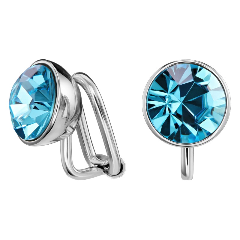 Traveller Oorclips - Blauw kristal Aquamarine - Preciosa crystals - Zilverkleurig - 157511