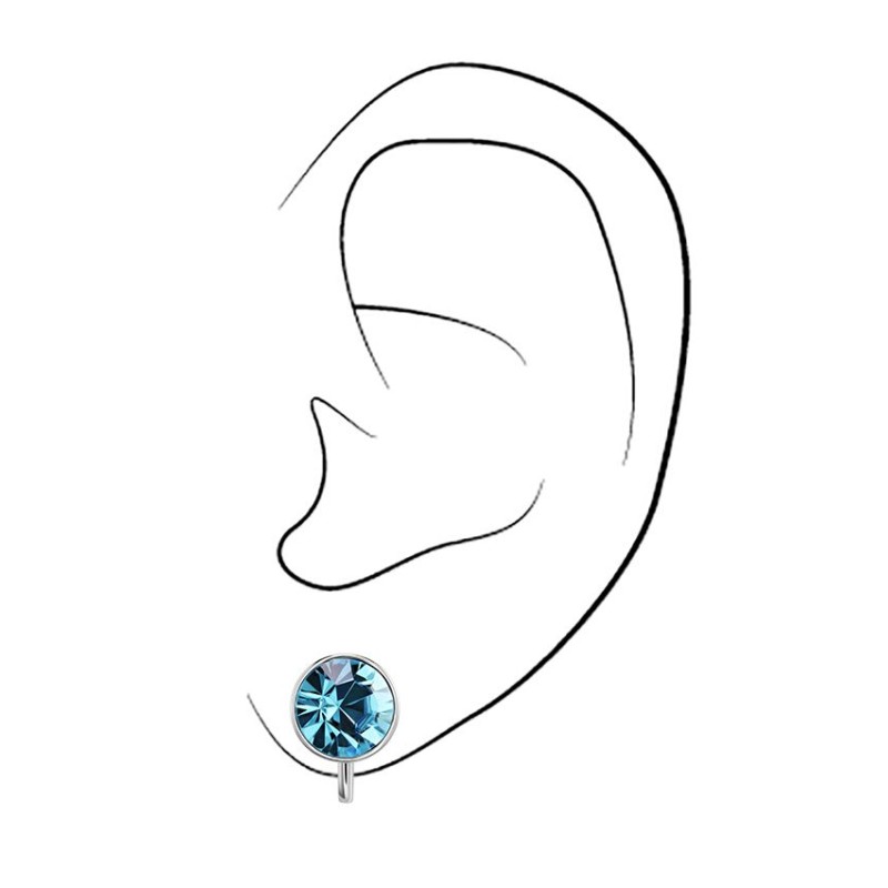 Traveller Clip Oorbellen - Zilverkleurig - Kristal - Blauw Aquamarine - Geplatineerd - 10mm - 157511