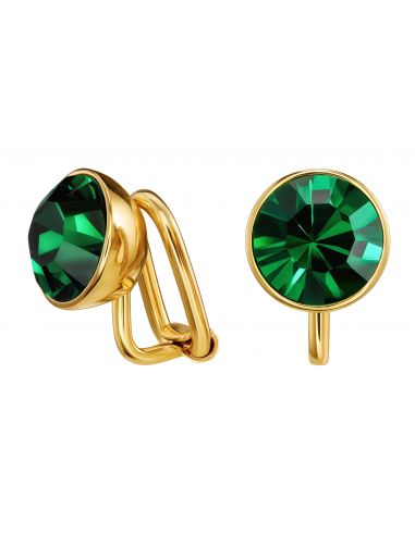 Traveller Clip earrings - gold plated - green crystals - Preciosa crystals - Emerald - 10 mm - 157512