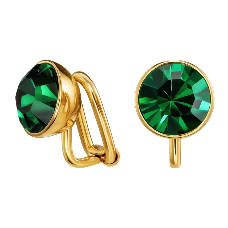 Traveller Ohrclip - 22kt vergoldet - Kristall Grün - Preciosa crystals - Emerald - 10 mm - 157512